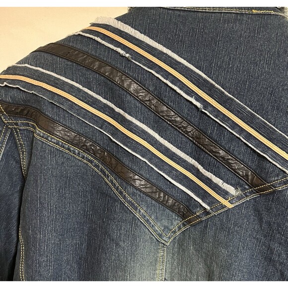 Ashley Stuart denim jacket raw hem rocker rockabilly biker Distressed Festival C - Picture 3 of 8